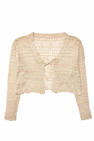 Open work Tie-Front crochet Knit Cardigan