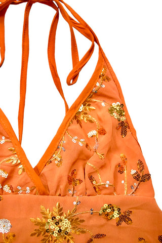 Embroidered Halter Backless Top