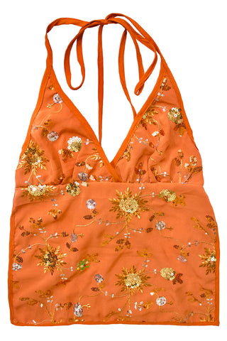 Embroidered Halter Backless Top