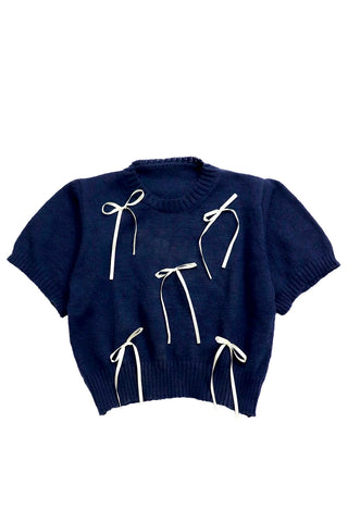 Short sleeve knit Ribbon crop Top