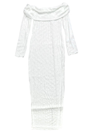 sheer lace off shoulder maxi dress