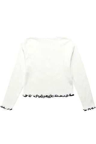 Butterfly Embroidery Lettuce Hem Crop Cardigan