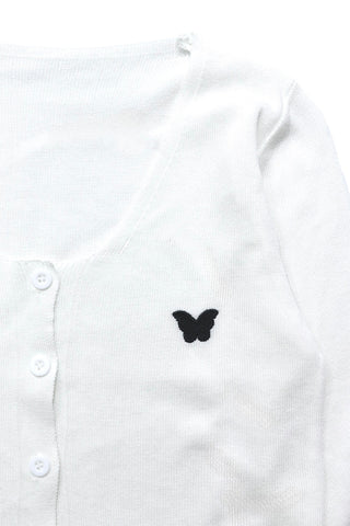 Butterfly Embroidery Lettuce Hem Crop Cardigan