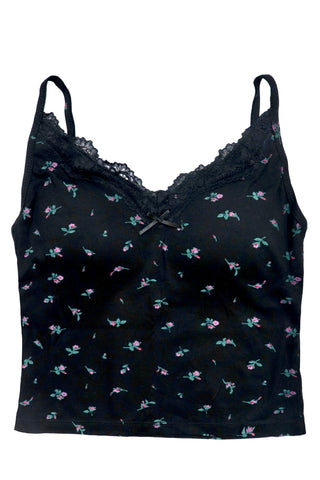 Floral Lace Trim Padded V-Neck Crop Camisole