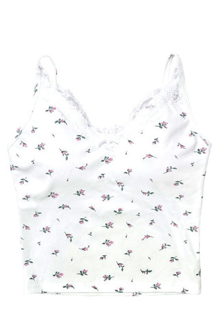 Floral Lace Trim Padded V-Neck Crop Camisole