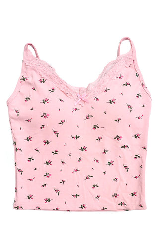 Floral Lace Trim Padded V-Neck Crop Camisole
