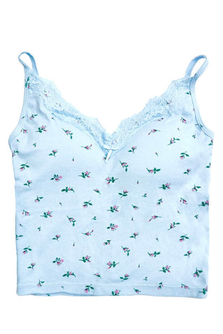 Floral Lace Trim Padded V-Neck Crop Camisole